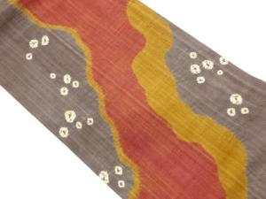 手織り紬絞り曲線に丸模様名古屋帯